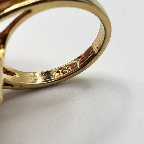 1960's UNCAS Costume Cocktail Ring Faux Navette Opals Clear Rhinestones Gold 7 - Picture 7 of 8